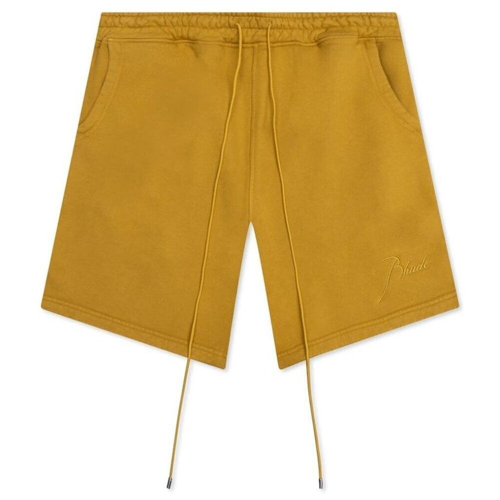 Rhude Men's Yellow Logo Embroidered Drawstring Sweatshorts